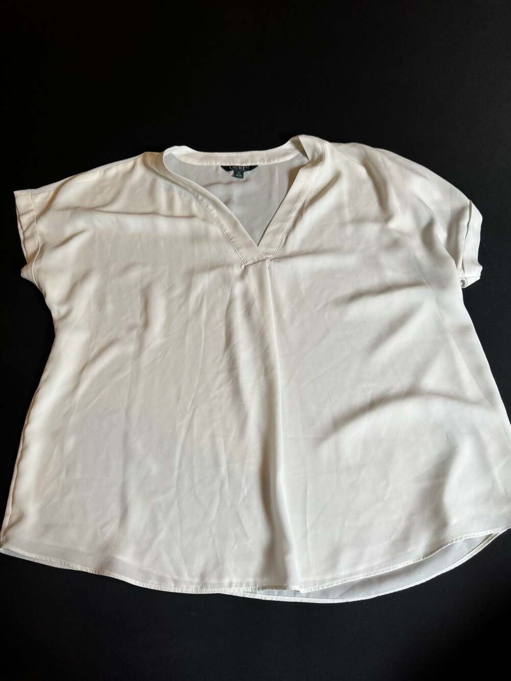 Lauren Ralph Lauren White V-Neck Short Sleeve Blouse Size XL